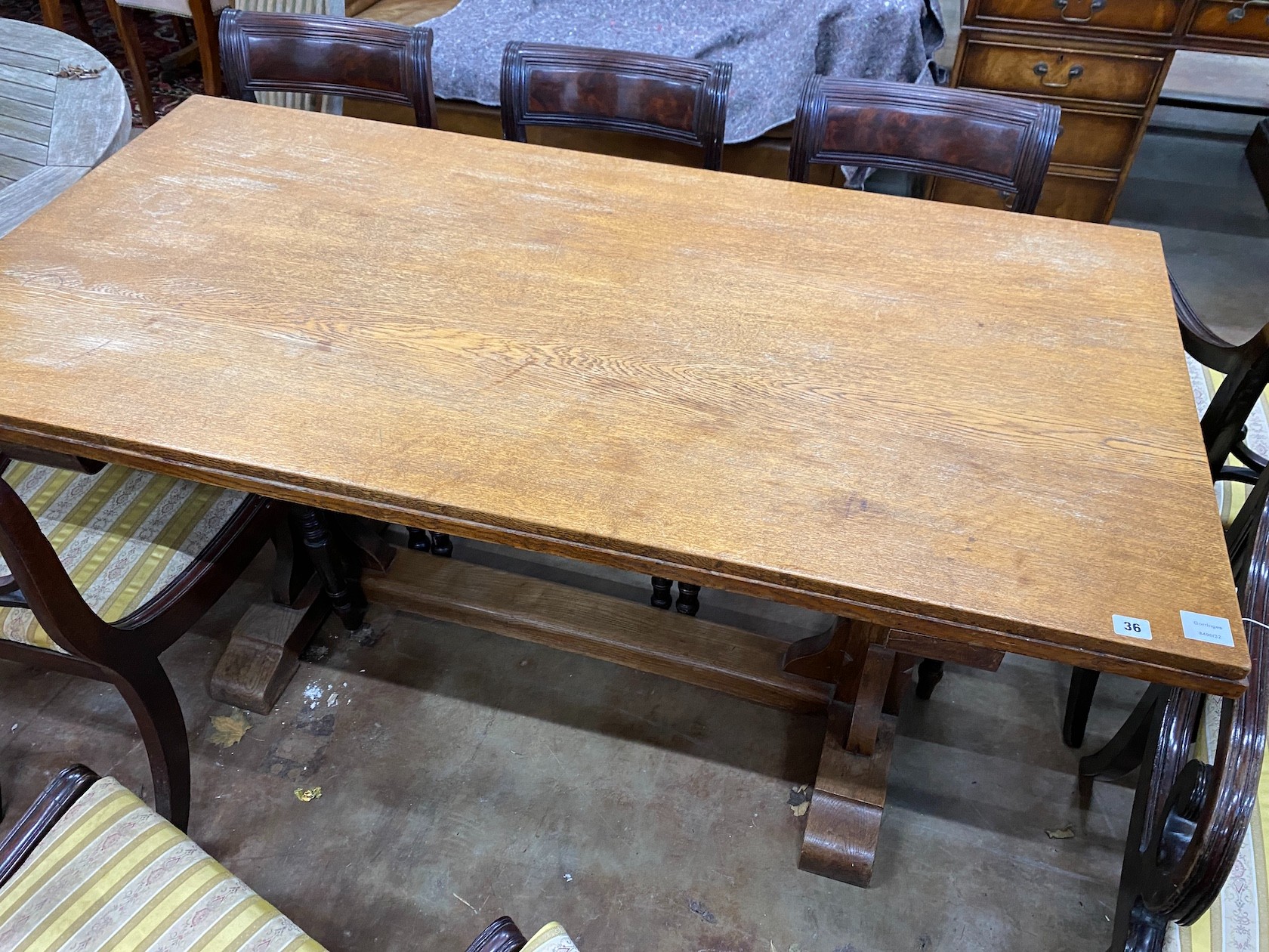 A 20th century rectangular oak refectory dining table, length 152cm, depth 76cm, height 74cm